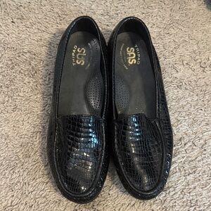 SAS Glossy Black Crocodile Loafers